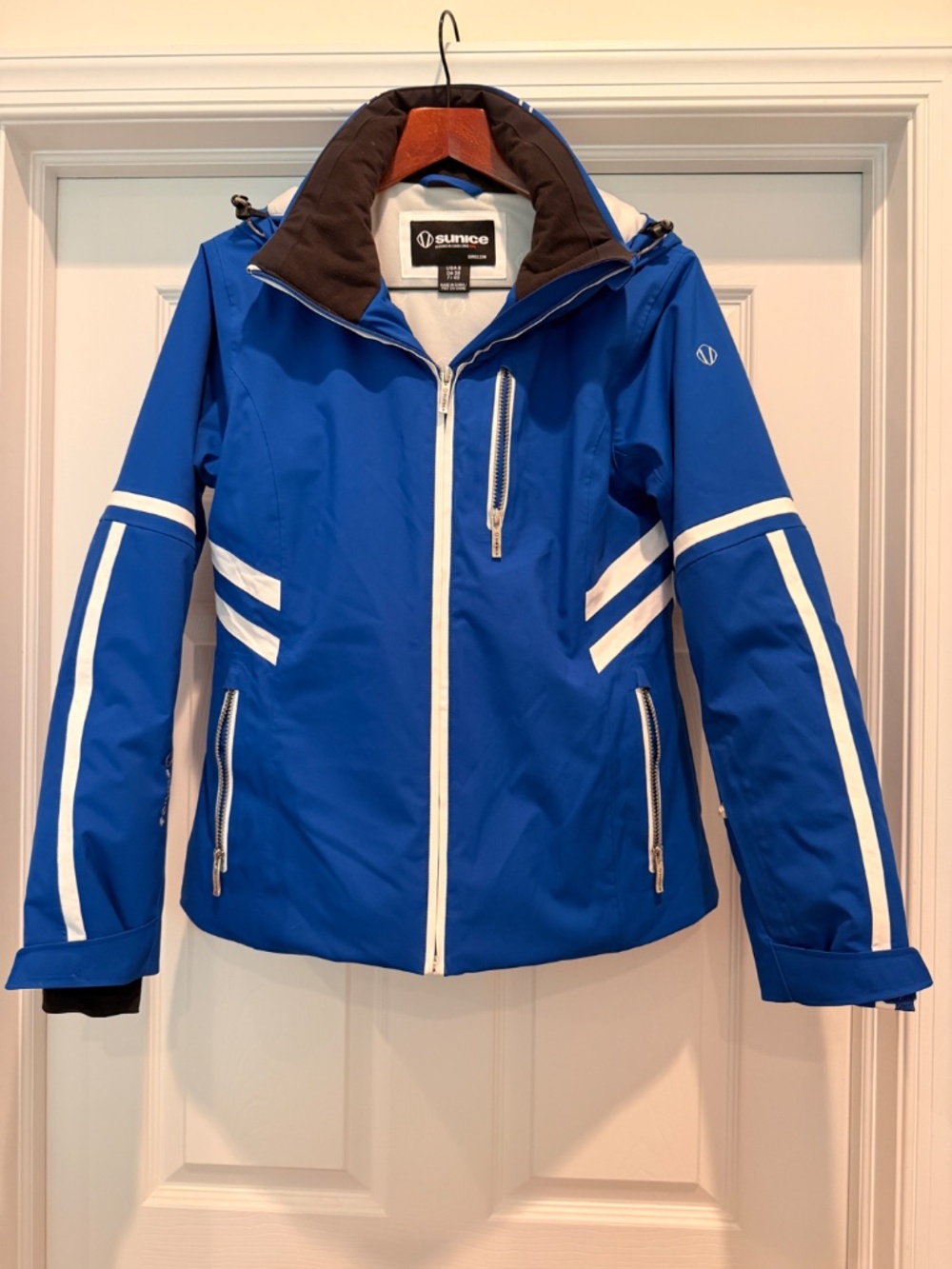 Sunice Ski Jacket Full Zip Blue Performance Waterproof Hooded Womens Size 8